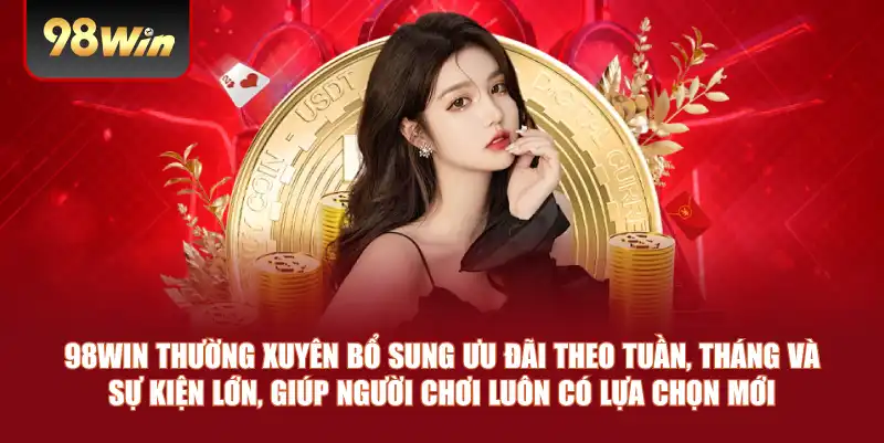 98win thường xuyên bổ sung ưu đãi theo tuần, tháng và sự kiện lớn, giúp người chơi luôn có lựa chọn mới